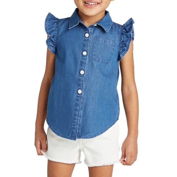 NWT Blue Denim Button-Down Blouse - Toddler Girls Size 18M - Cat & Jack Shirt - Picture 1 of 6